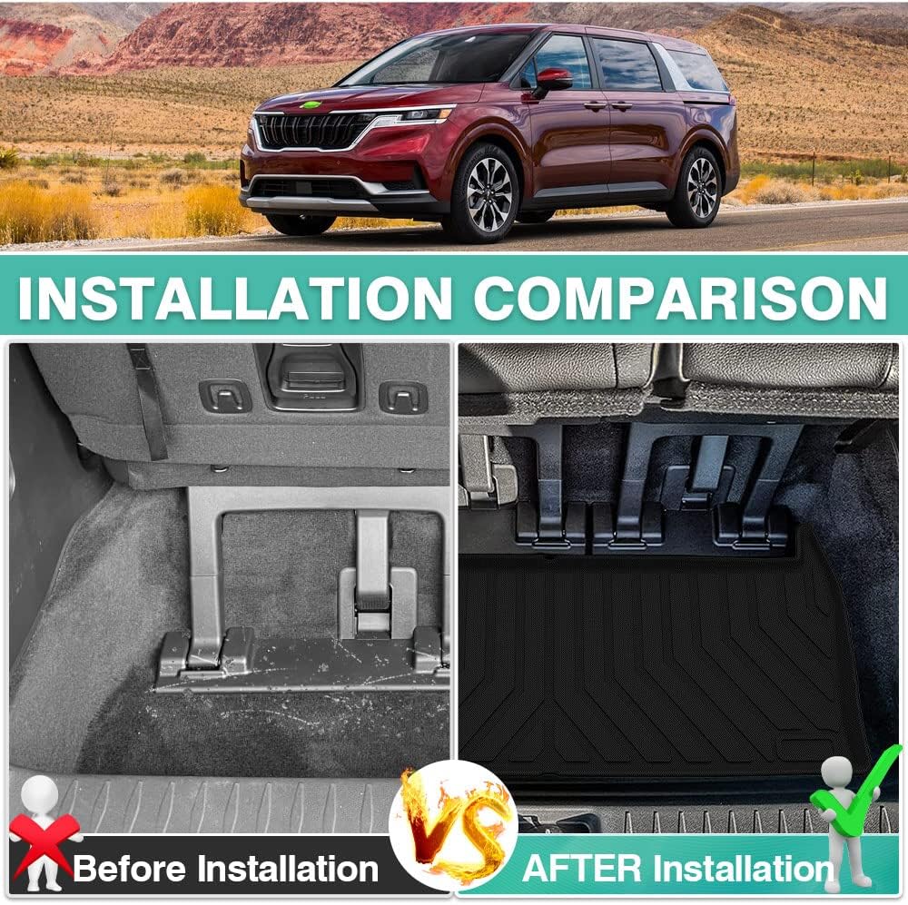 Cargo Liner for 2022 Kia Carnival Behind The 3rd Row Trunk Liner All Weather Rear Cargo Trunk Floor Mat Pack of 2 H166723