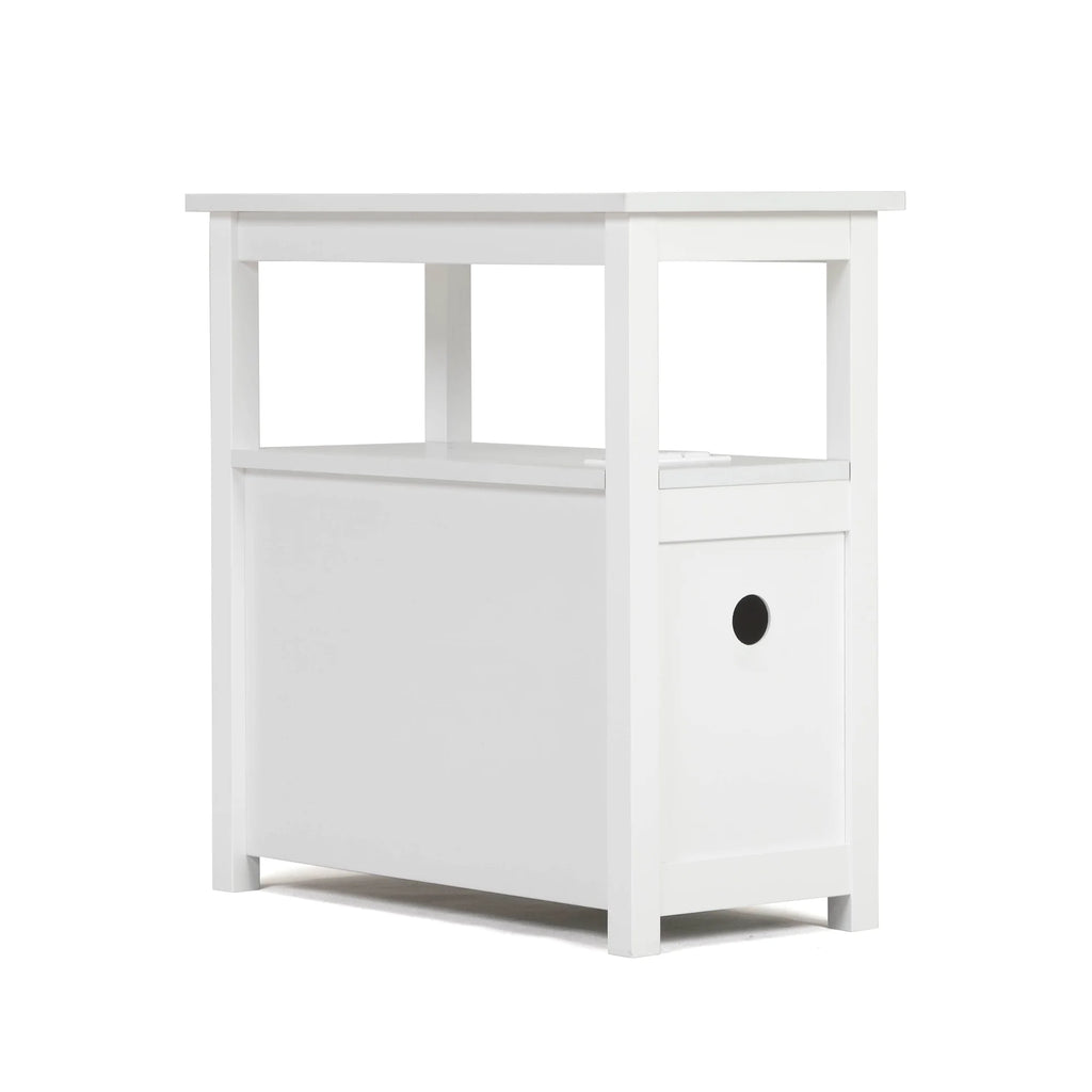 White Narrow End Table with Charging Station D13873