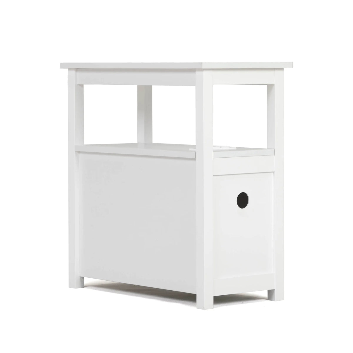White Narrow End Table with Charging Station D13873