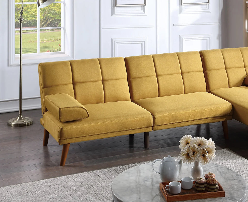 Mustard Polyfiber Adjustable Sofa Bed A359