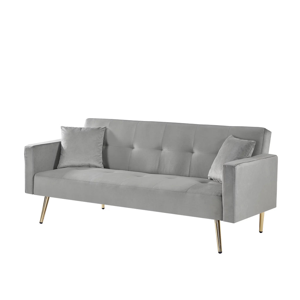 Gray Velvet Convertible Sofa Bed with 2 Pillows T86778