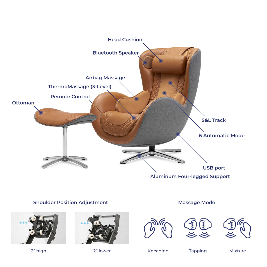 Genuine Leather Massage Chair with Ottoman W350548