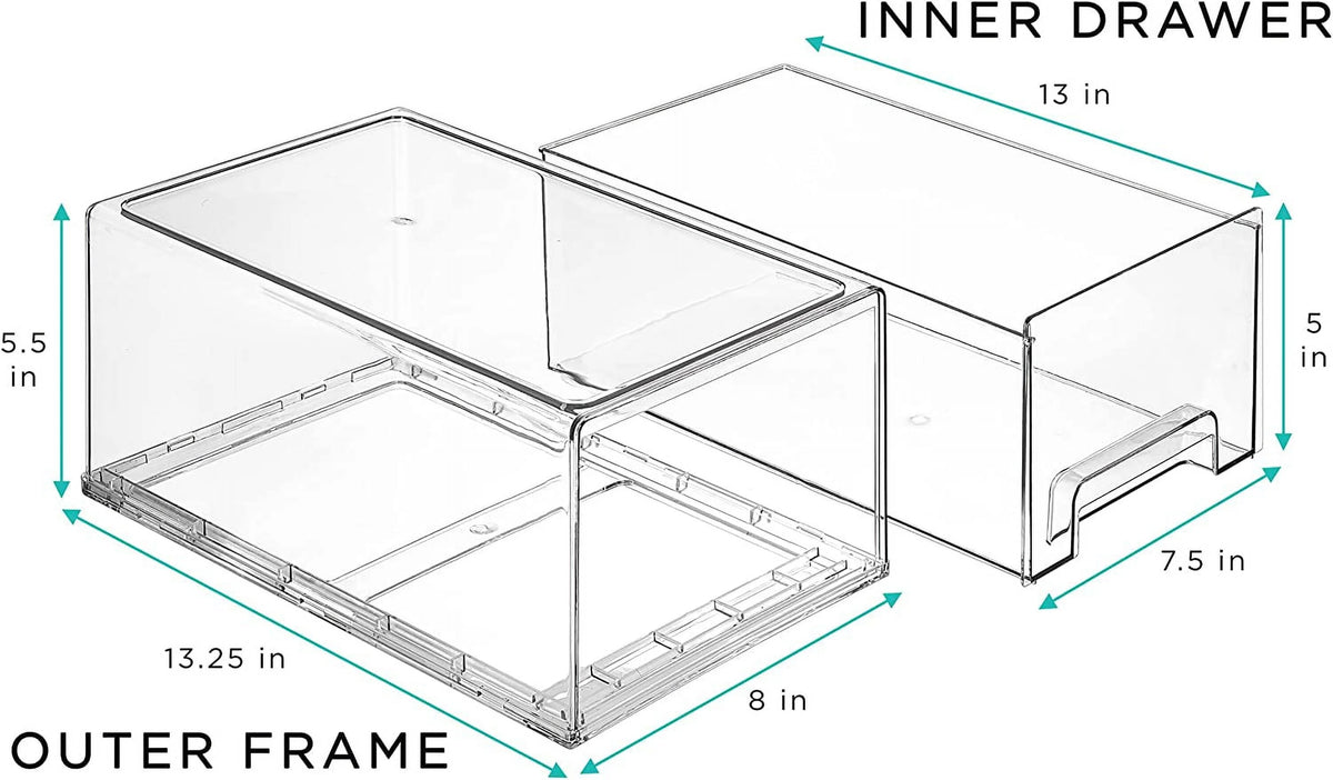 Clear Stackable Pull Out Organizer Bins (2 Pack | Large) R216168
