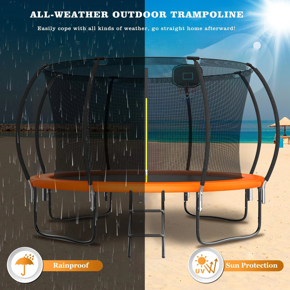 12FT Outdoor Kids Trampoline with Basketball Hoop & Enclosure X6150