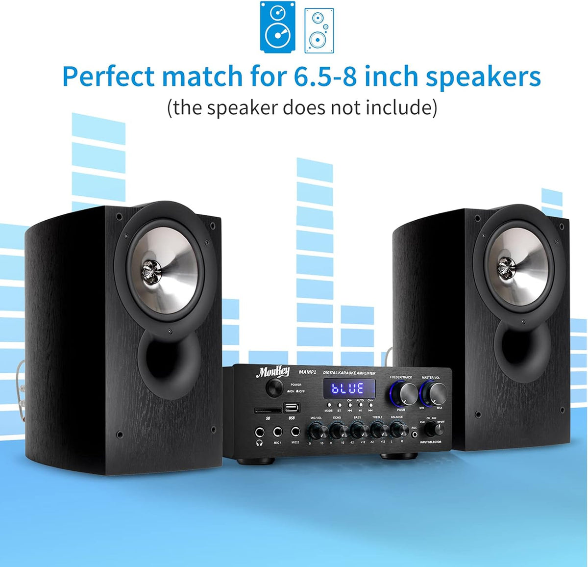 220W 2 Channel Bluetooth Power Amplifier with USB, SD, AUX, MIC, Echo, LED, RCA E2425