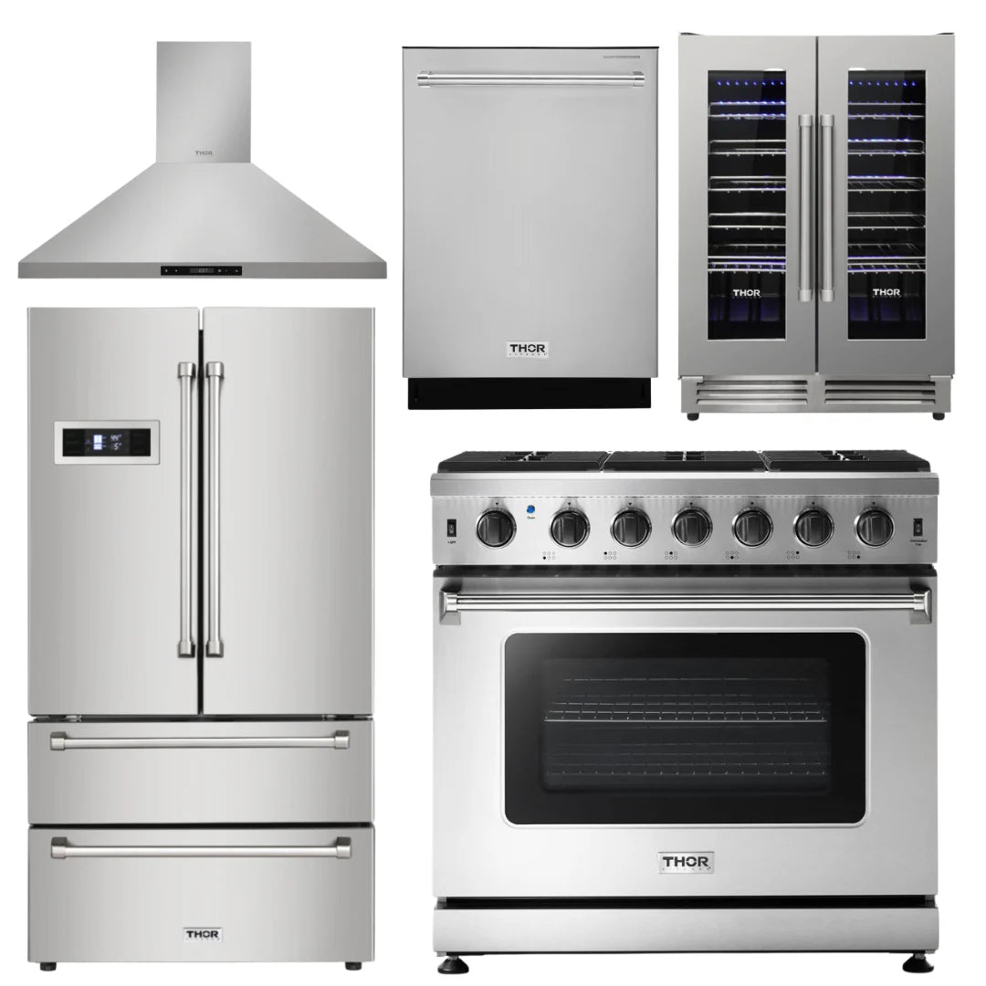 36 Propane Gas Range, Range Hood, Refrigerator, Dishwasher, Wine Cooler S1306