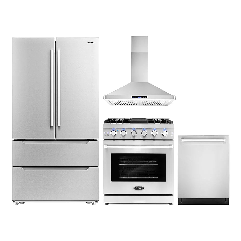 30 Gas Range, Wall Mount Range Hood, Refrigerator with Ice Maker and Dishwasher F8465