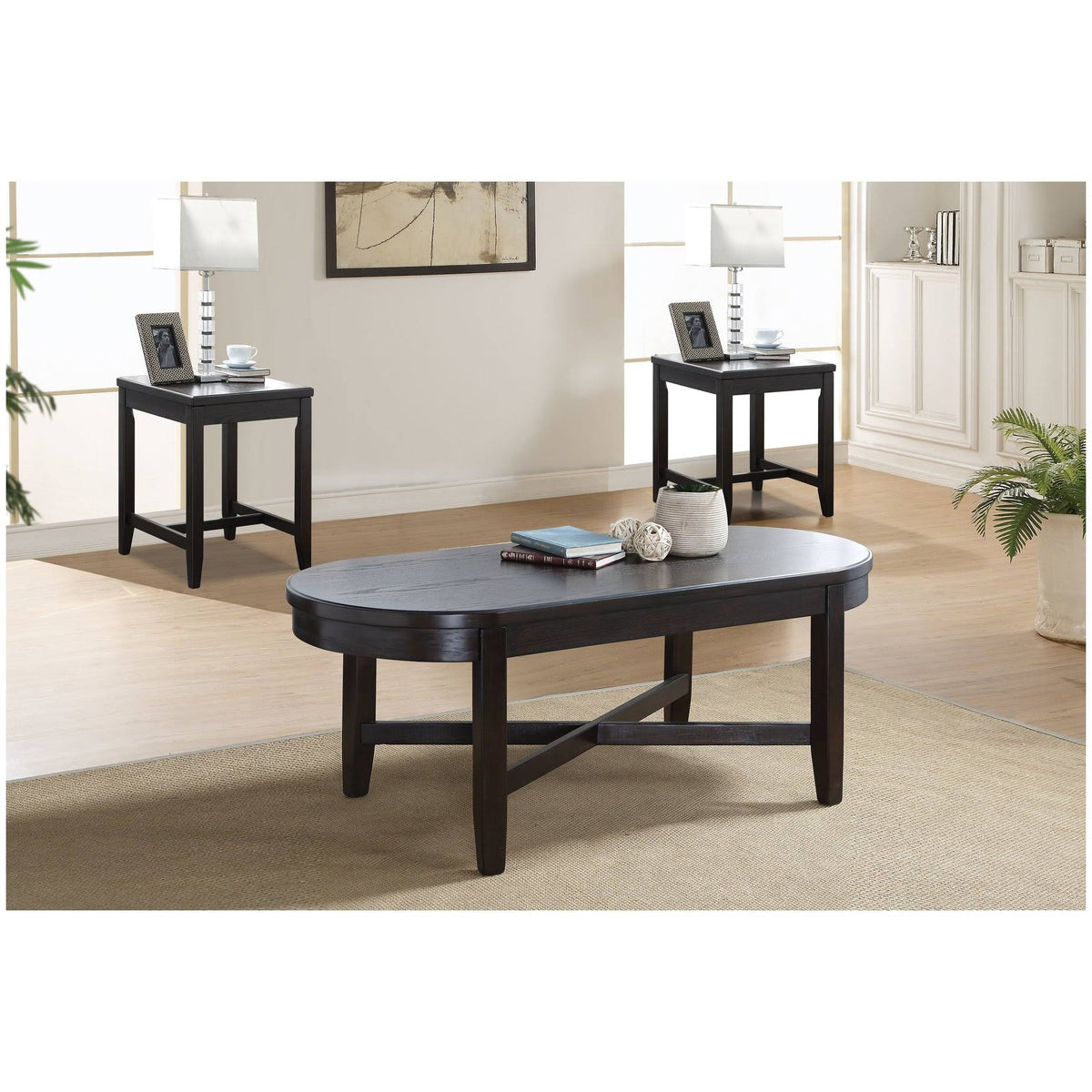 Dark Oak 3-Piece Coffee & End Table Set Q8137