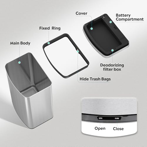 16 Gallon Motion Sensor Stainless Steel Trash Can F2199