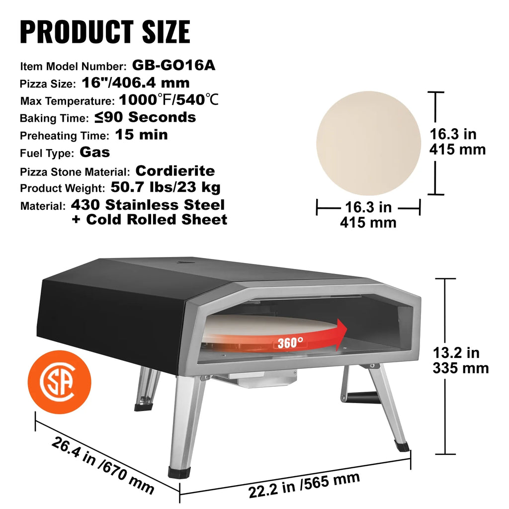 16" Portable Gas Pizza Oven J152729