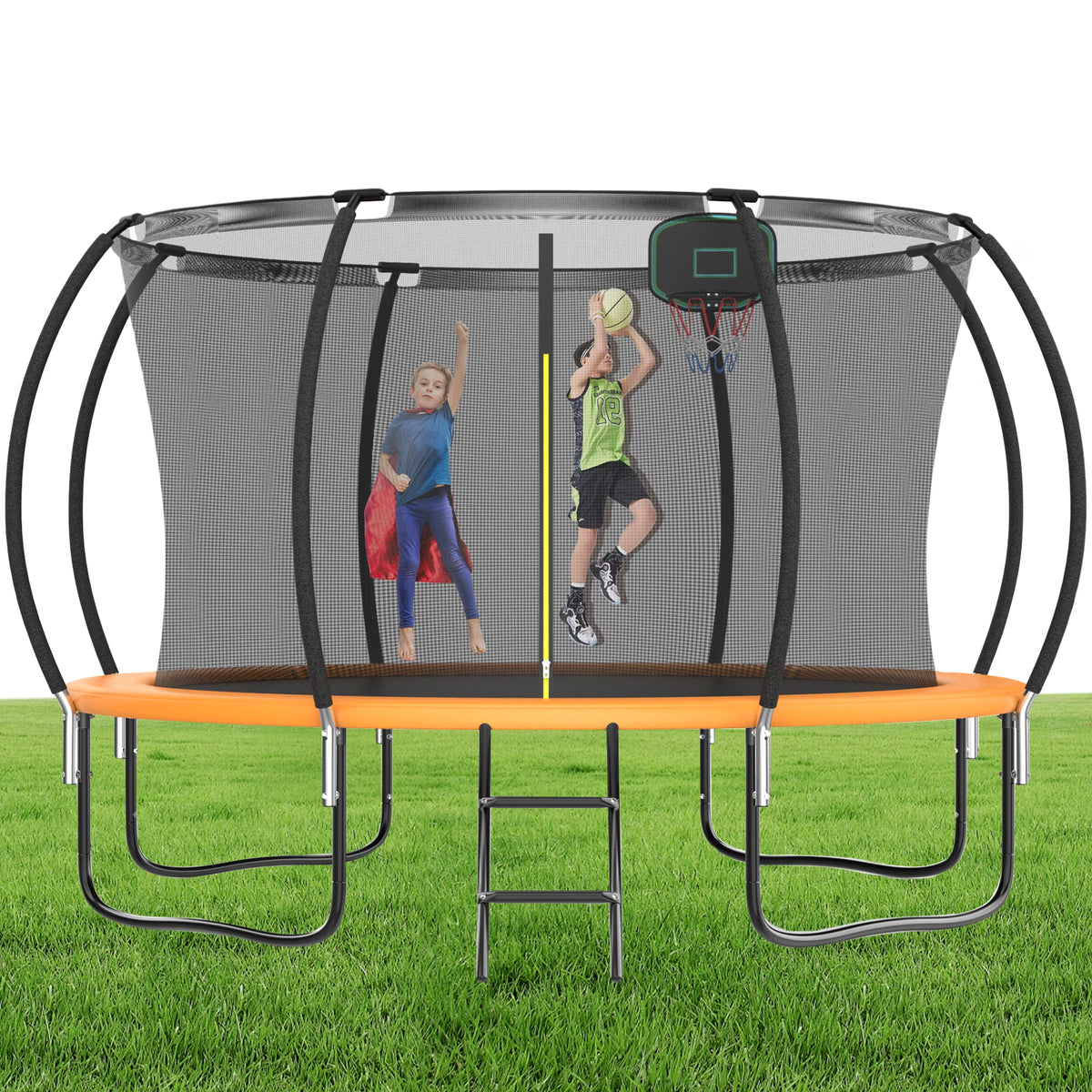 12FT Outdoor Kids Trampoline with Basketball Hoop & Enclosure X6150