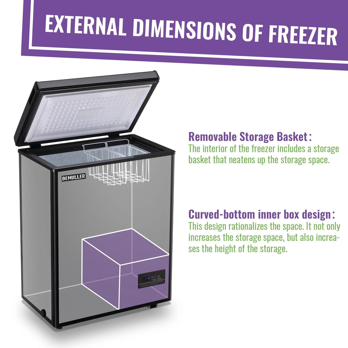 Chest Freezer with Electronic Display Screen 2 Removable Baskets O412720