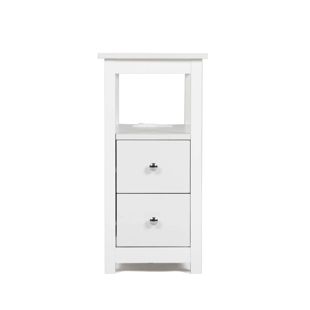 White Narrow End Table with Charging Station D13873