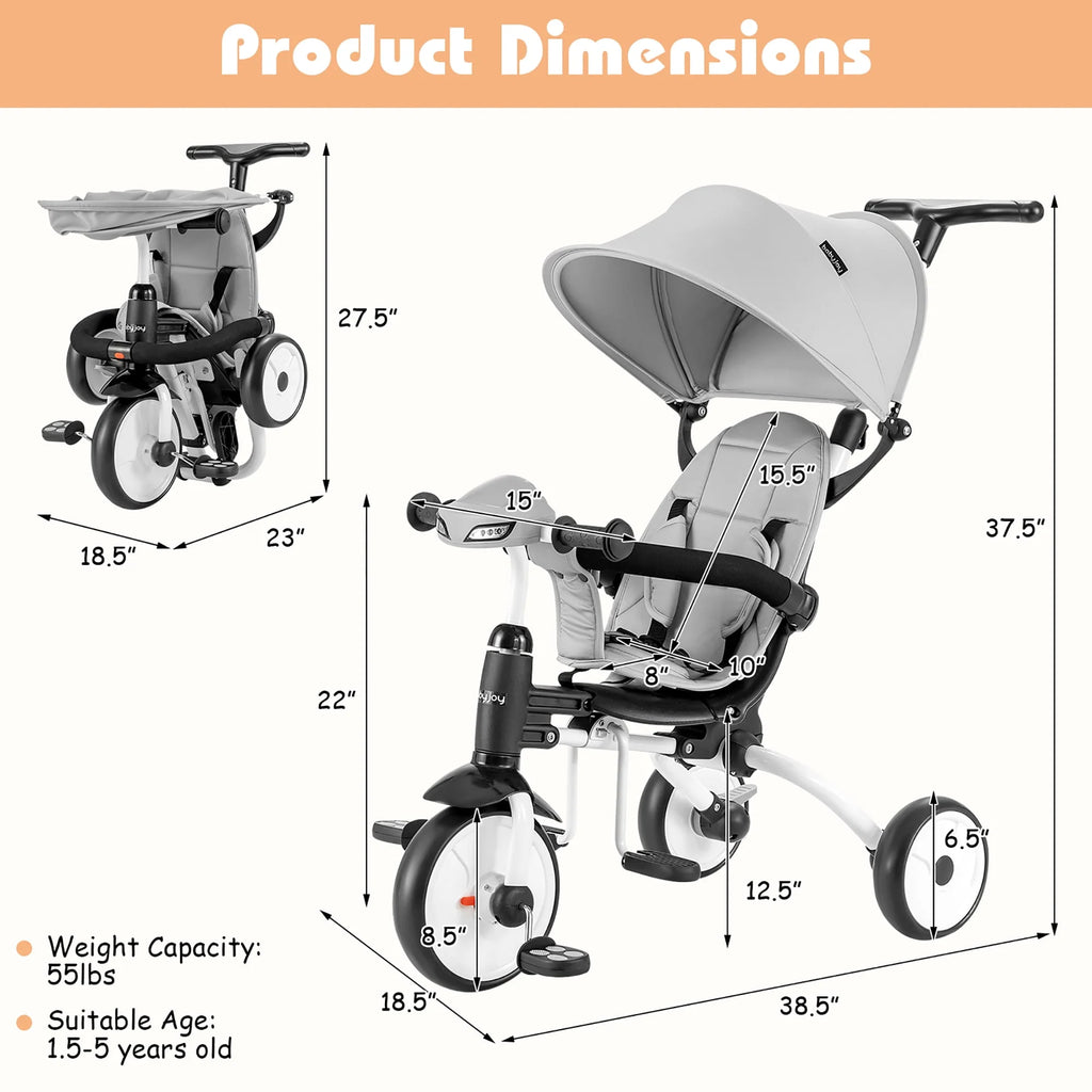 Folding Baby Tricycle Toddler Bike Stroller Gray N570