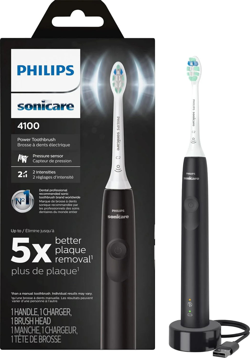 Black Rechargeable Electric Toothbrush with Pressure Sensor E259