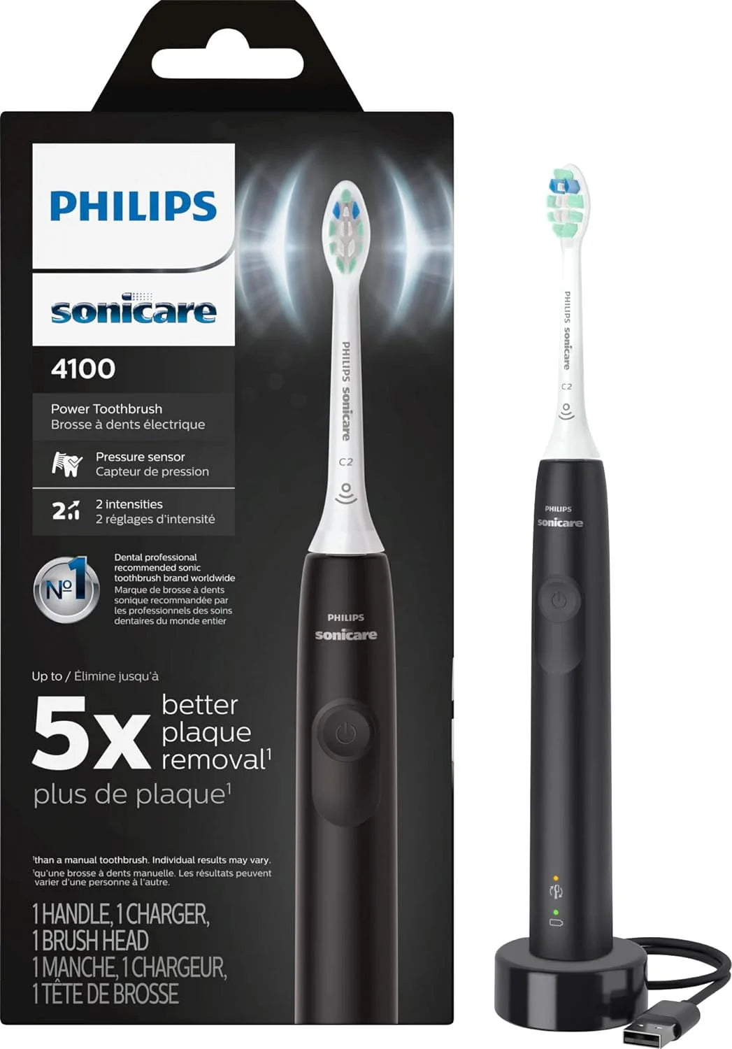 Black Rechargeable Electric Toothbrush with Pressure Sensor E259