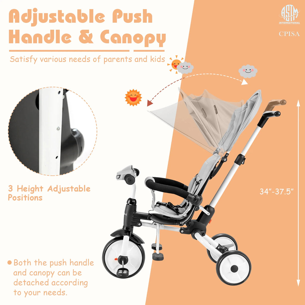 Folding Baby Tricycle Toddler Bike Stroller Gray N570