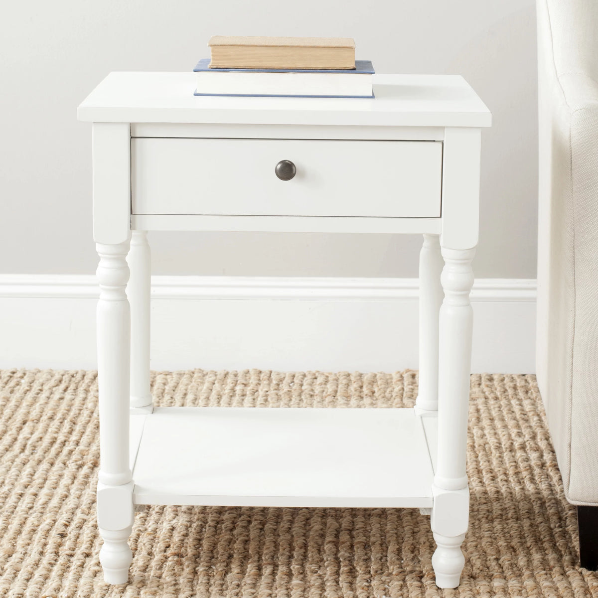 White Storage Drawer Nightstand J235463