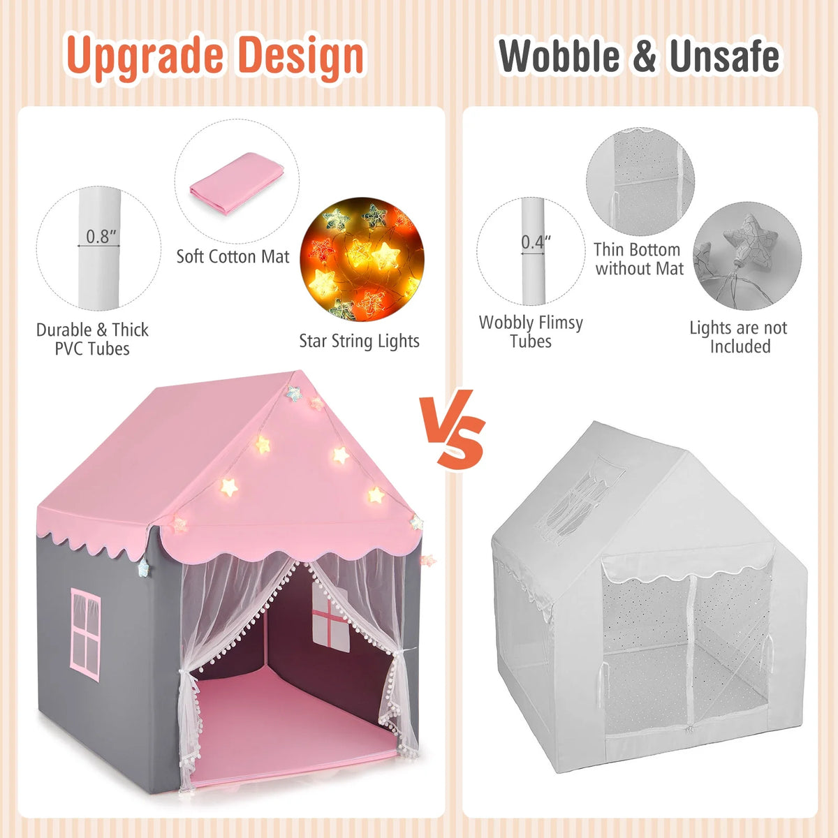 Pink Castle Fairy Tent with Star Lights Mat U533100