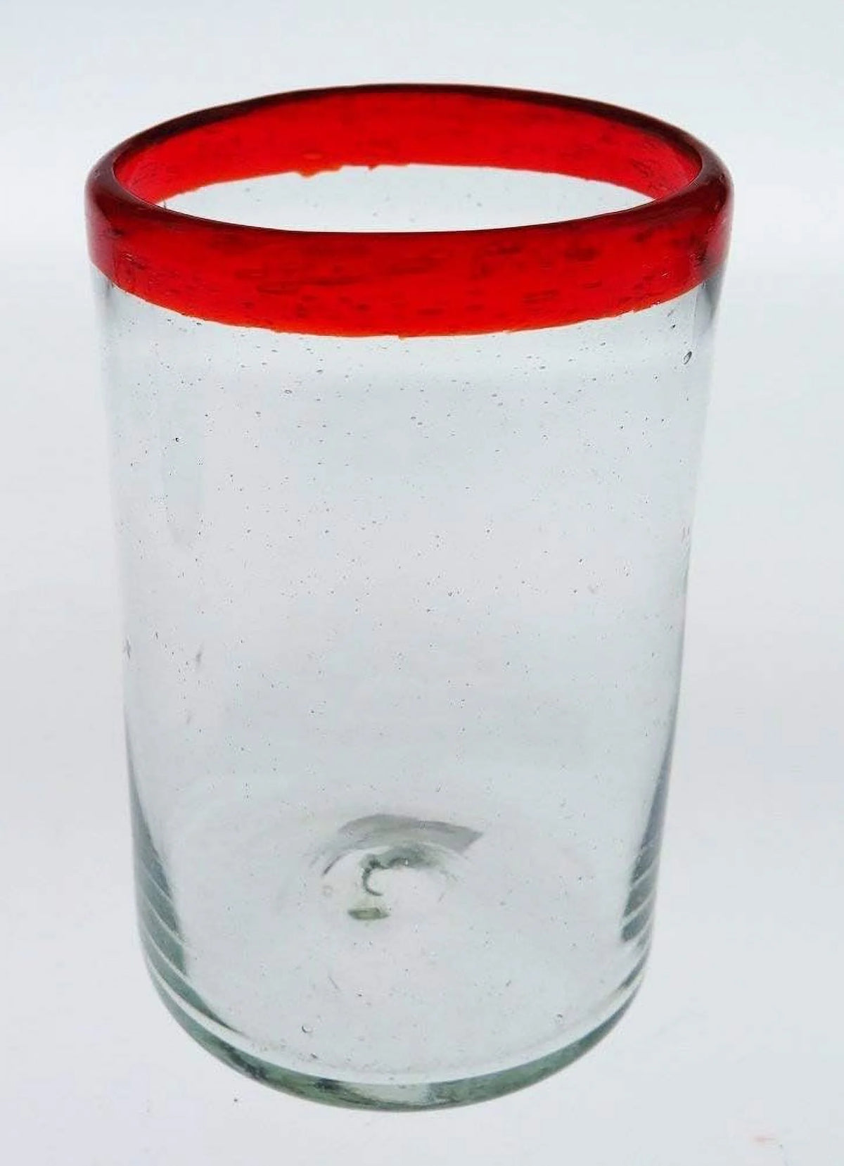 Hand Blown 16 Oz Set Of 6 Mexican Glass Red Rim L40194