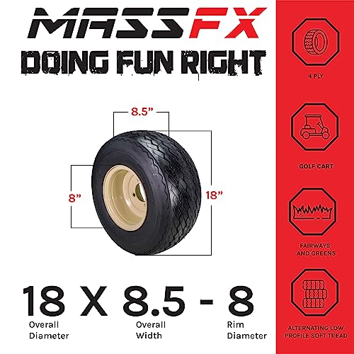 Set of 4 18x8.5-8 Beige Golf Cart Wheels and Tires Combo C432
