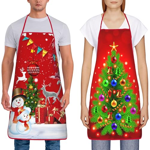 2Pcs Christmas Tree Snowman Kitchen Cooking Aprons M5203