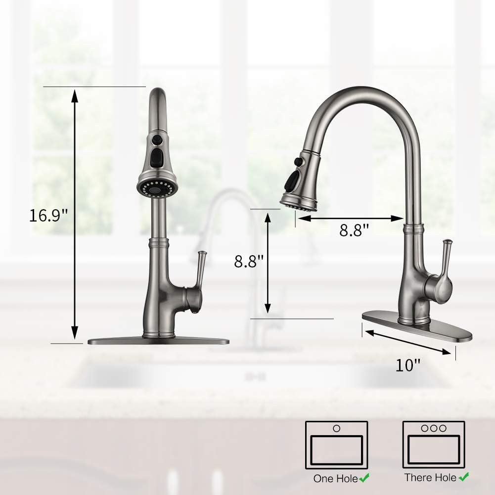 Single Handle Brushed Nickel Pull Down Kitchen Sink Faucet with Pull Out Sprayer N772