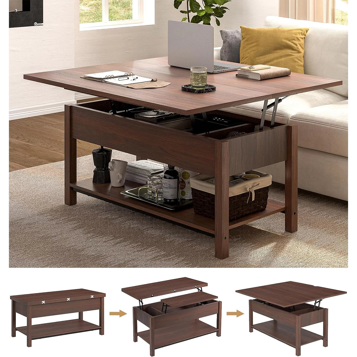 4-in-1 Lift Top Convertible Coffee Table with Storage B807
