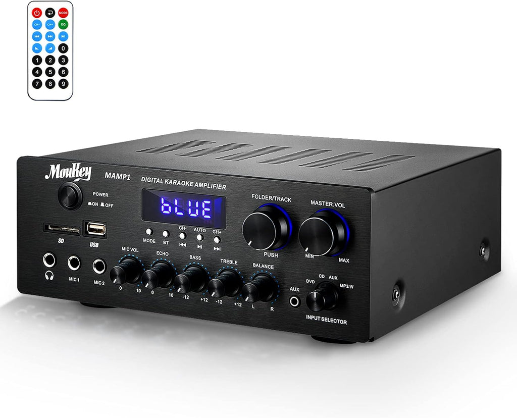 220W 2 Channel Bluetooth Power Amplifier with USB, SD, AUX, MIC, Echo, LED, RCA E2425