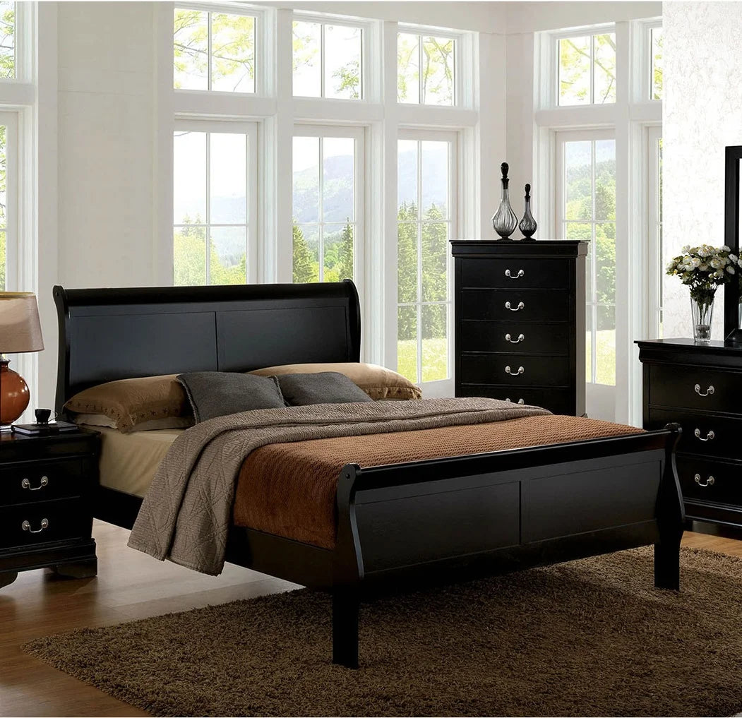 Black Eastern King Size Solidwood Sleigh Bed C7067