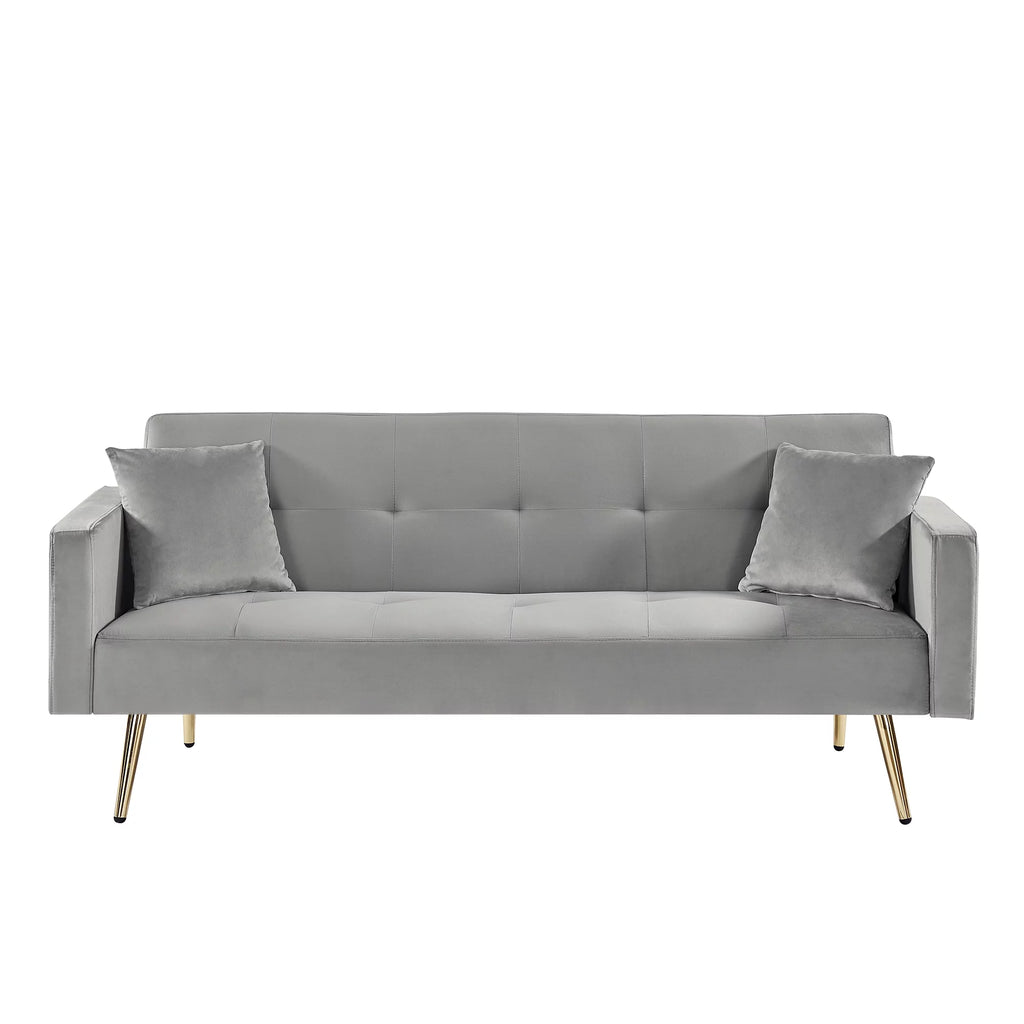 Gray Velvet Convertible Sofa Bed with 2 Pillows T86778