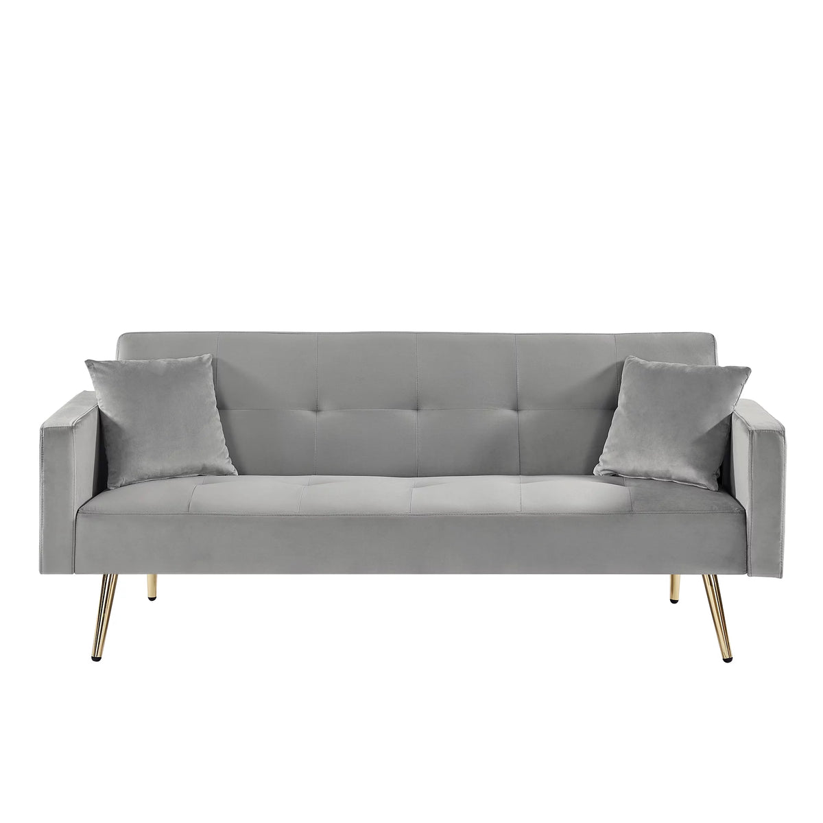 Gray Velvet Convertible Sofa Bed with 2 Pillows T86778