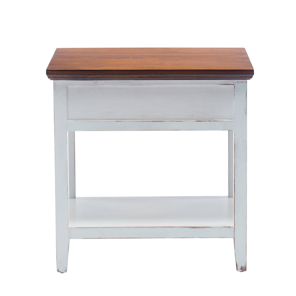 White Wood Side Table with Drawer L21405
