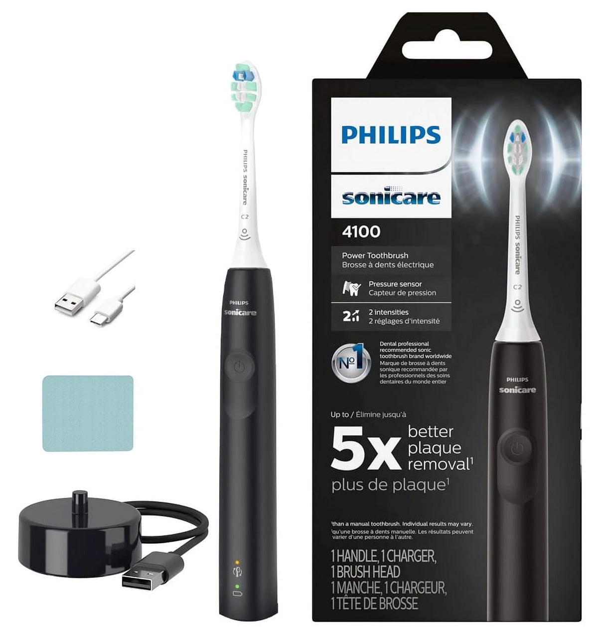 Black Rechargeable Electric Toothbrush with Pressure Sensor E259
