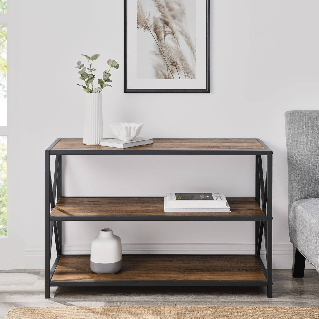 Rustic Oak / Black Metal X-Frame Bookshelf C738172