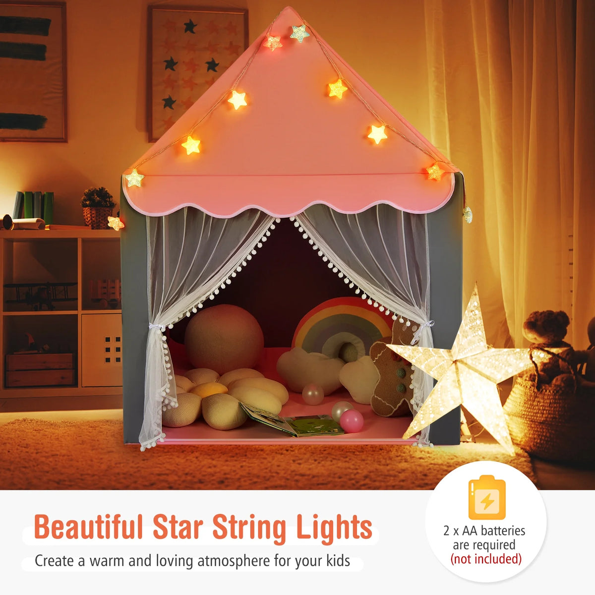 Pink Castle Fairy Tent with Star Lights Mat U533100