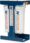 RV Water Filter System with Universal Blue Cage Mounting Bracket and Brass Hose Fittings F783799