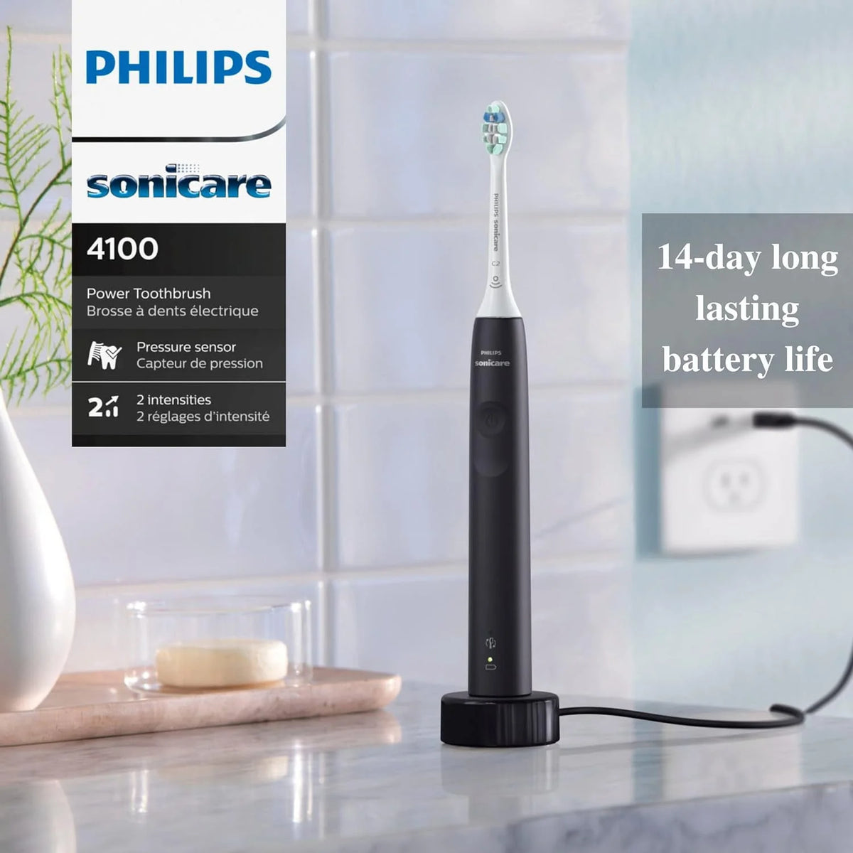 Black Rechargeable Electric Toothbrush with Pressure Sensor E259