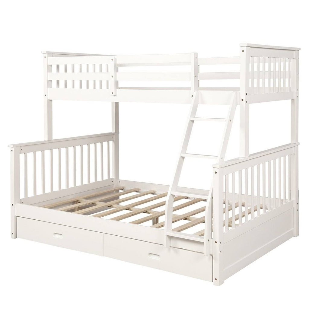 Twin Over Full Bunk Bed with Ladders and 2 Storage Drawers I790