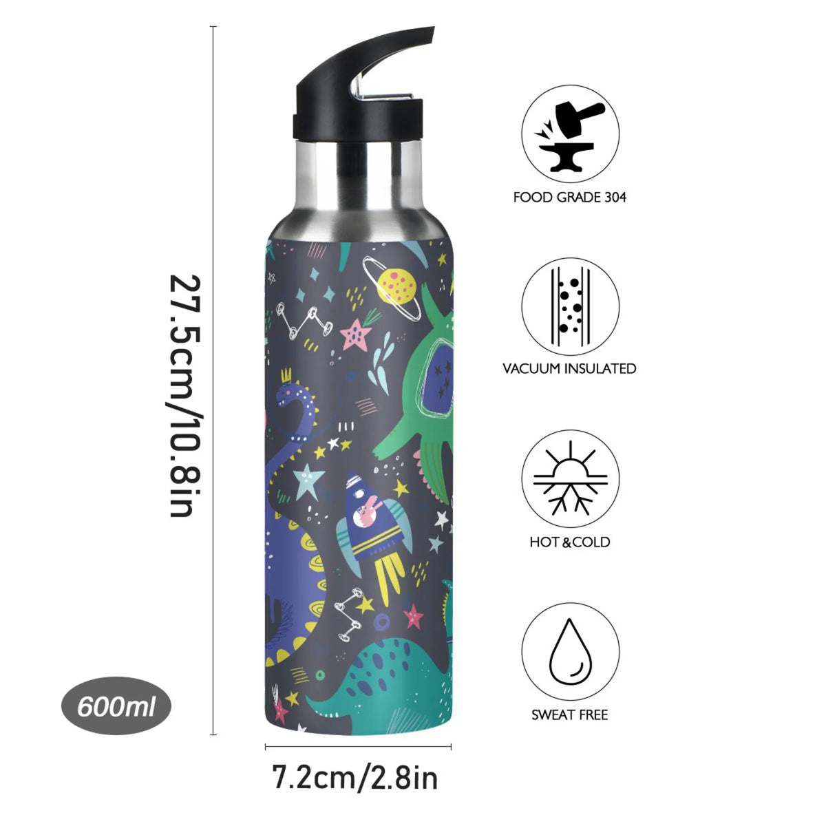 Stainless Steel Insulated Thermos Vacuum Flask Water Bottle with Straw Lid K8453