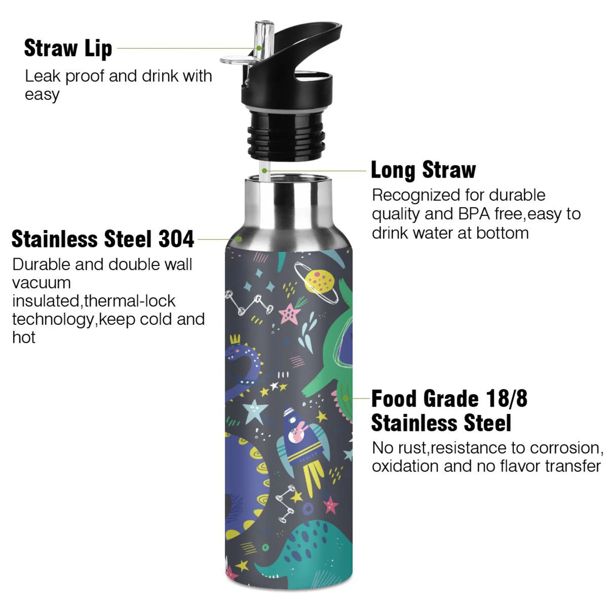 Stainless Steel Insulated Thermos Vacuum Flask Water Bottle with Straw Lid K8453