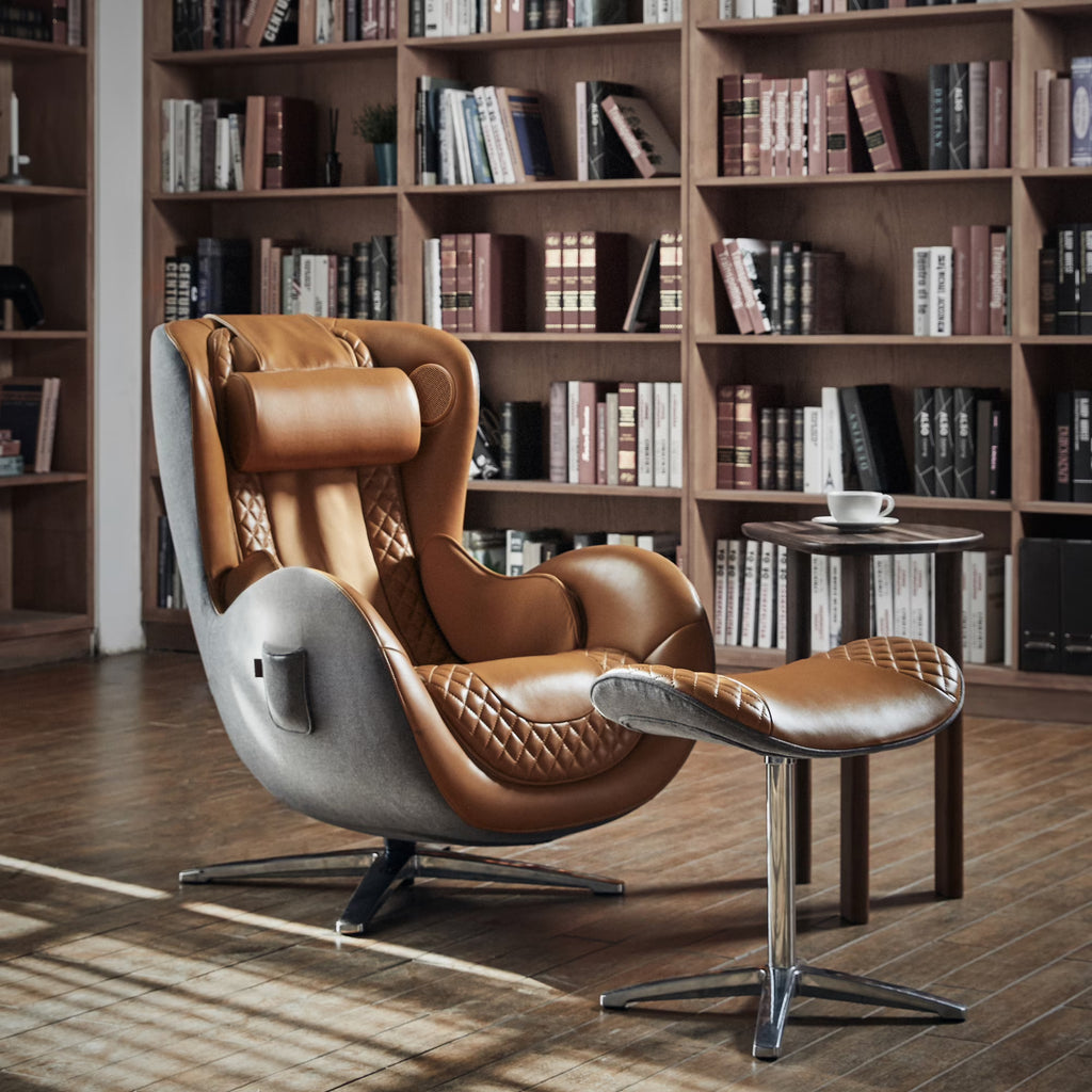 Genuine Leather Massage Chair with Ottoman W350548