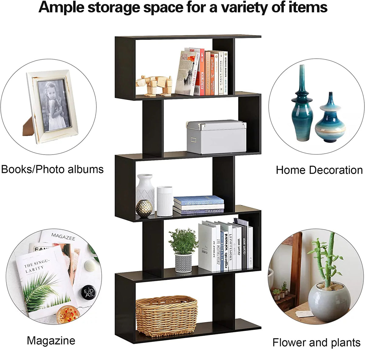 5-Tier Black Bookcase A8307