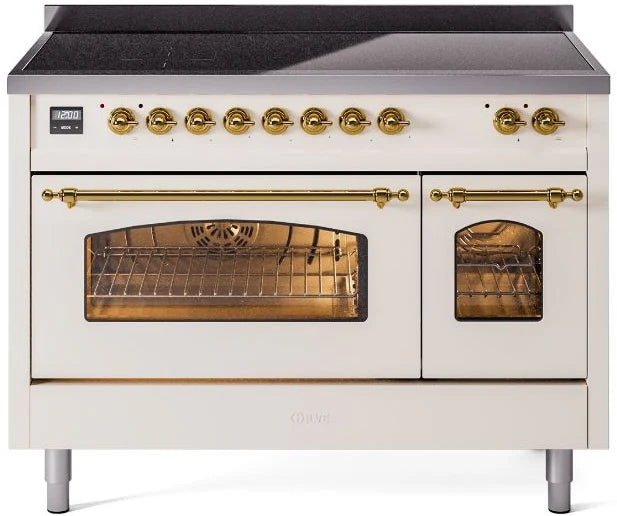 48 Induction Range with Electric Oven in Antique White with Brass Trim Z939889