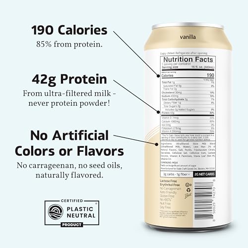 Chocolate High Protein Shake, 42g Protein, 2g Sugar, 200 Calories, 4g Net Carbs, Lactose Free, 15 fl oz, 12 Cans D2340