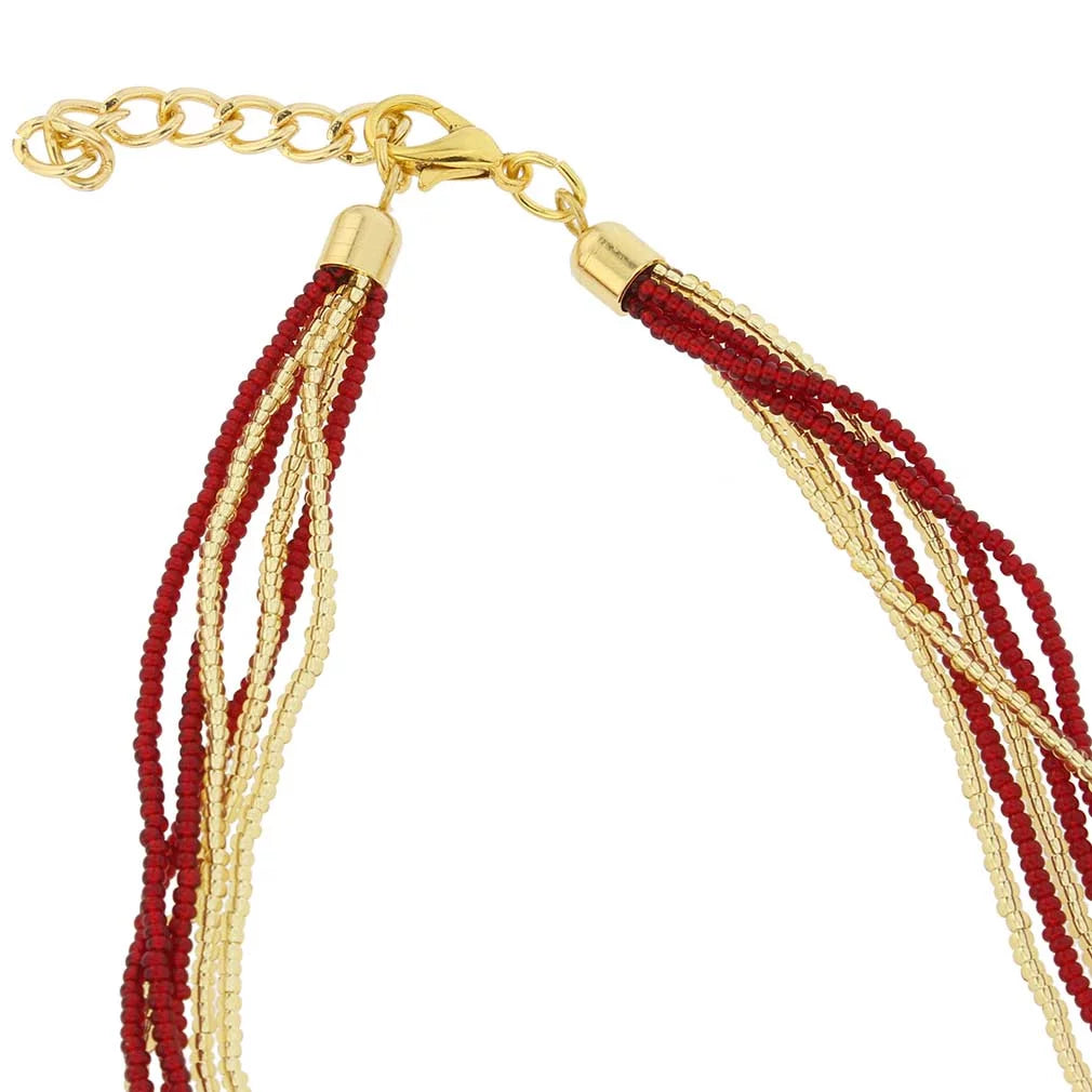 Murano Glass 6 Strand Seed Bead Necklace C996