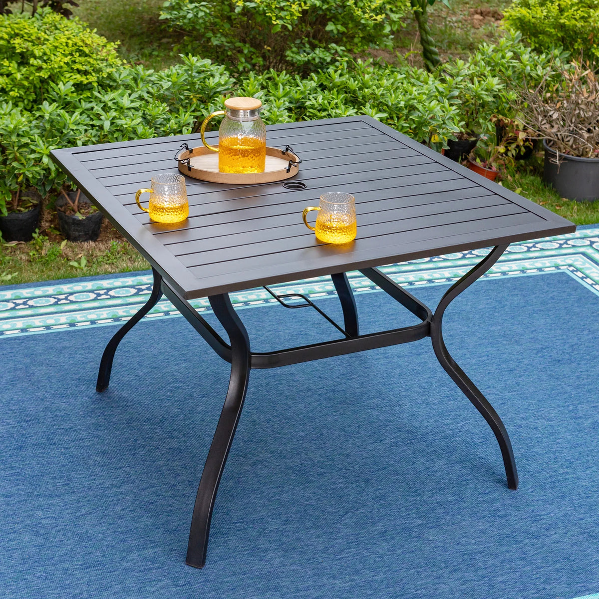 5-Piece Outdoor Dining Set with Cushioned Armchairs & Square Table O631