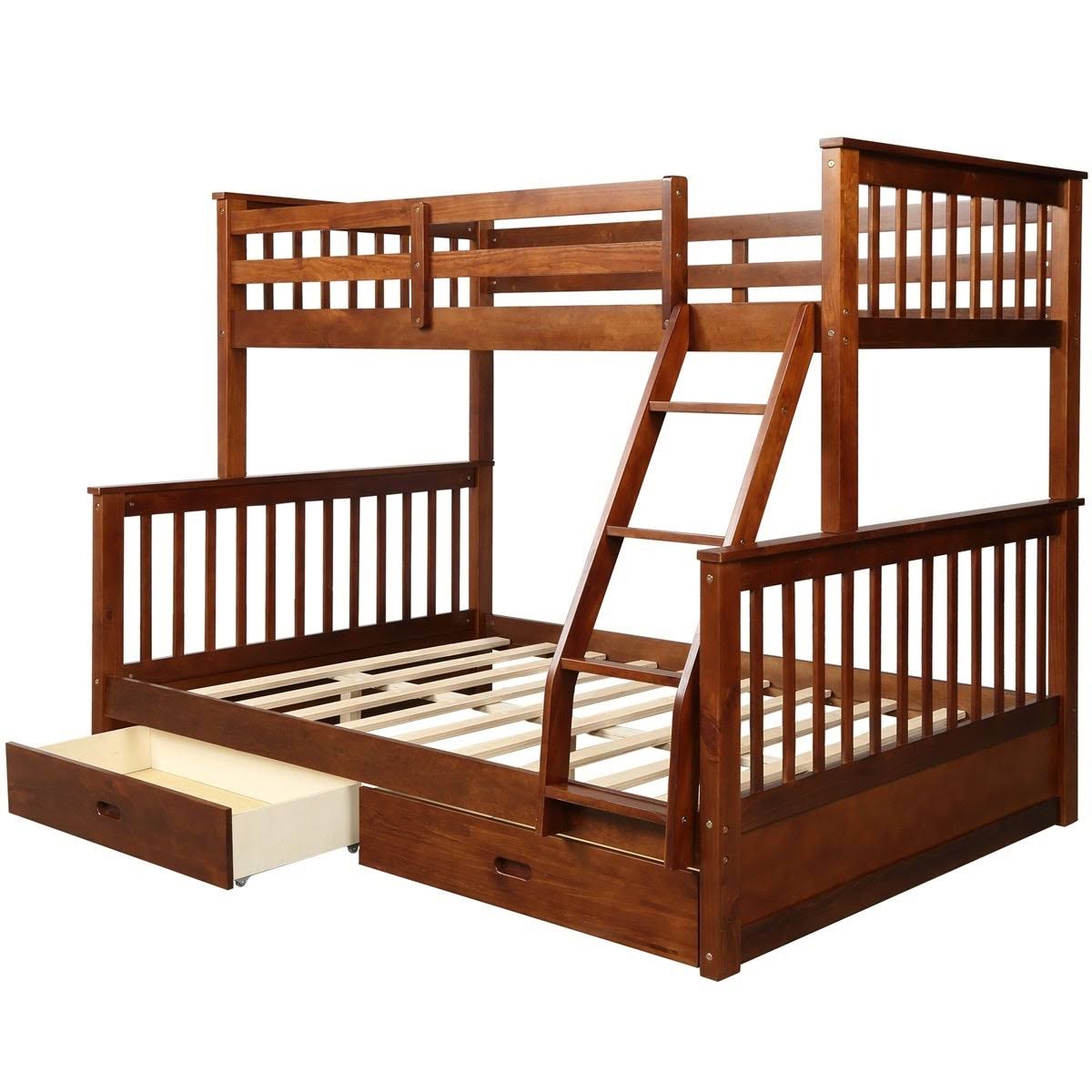 Twin Over Full Bunk Bed with Ladders and 2 Storage Drawers I790