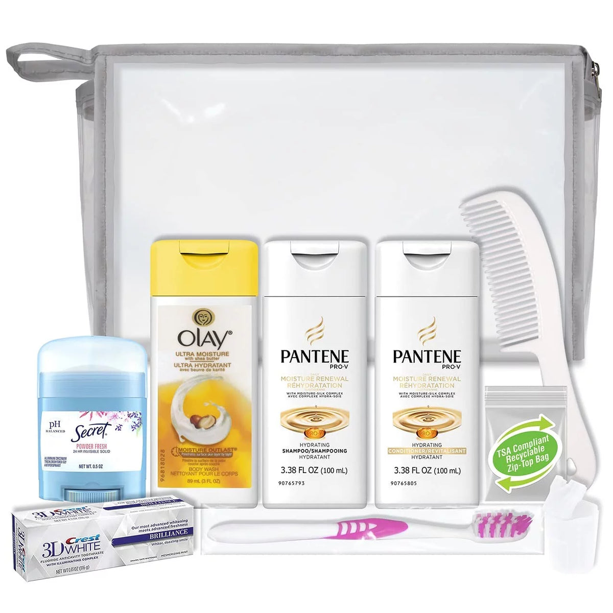 10-Piece Deluxe Kit with Travel Size TSA Compliant Essentials in Reusable Toiletry Bag Q88621