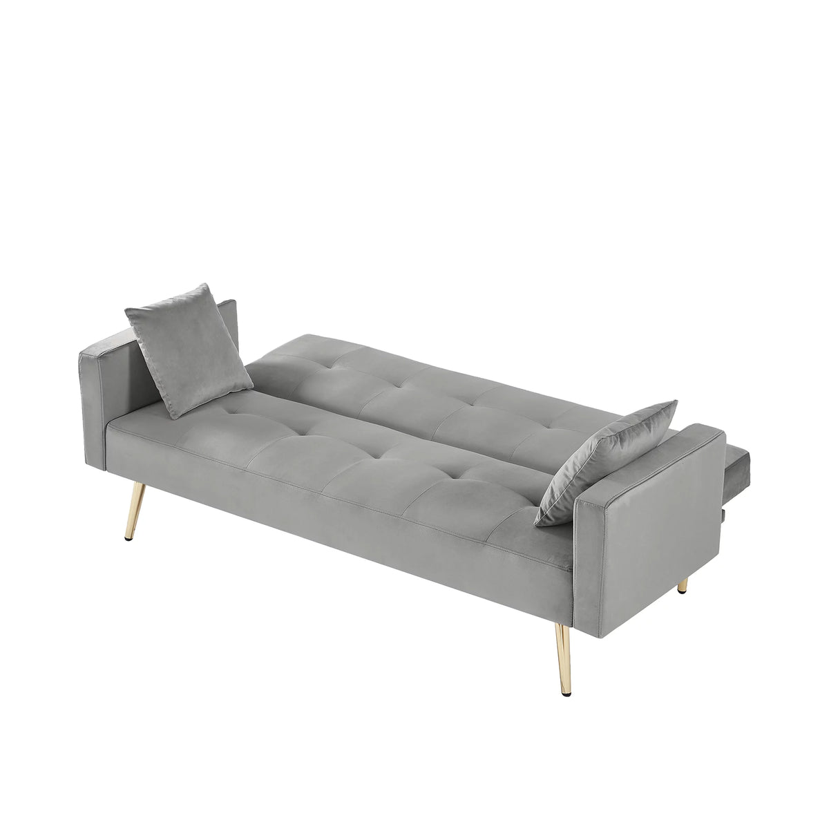 Gray Velvet Convertible Sofa Bed with 2 Pillows T86778